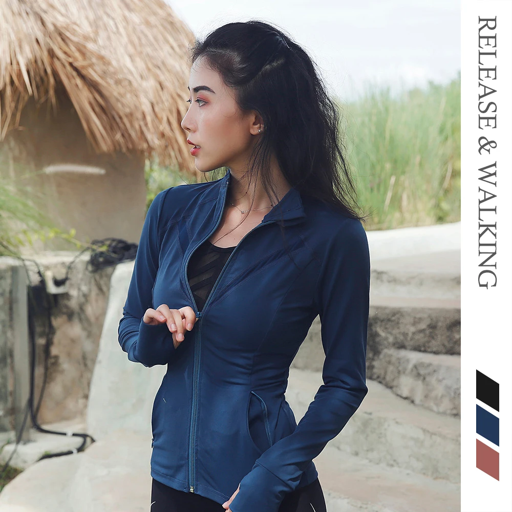 

R&W Women Zipper Sport Jacket Yoga Running Training Fitness Workout Female Winter Sports Coat Tight Breathable Plus Size Jacket