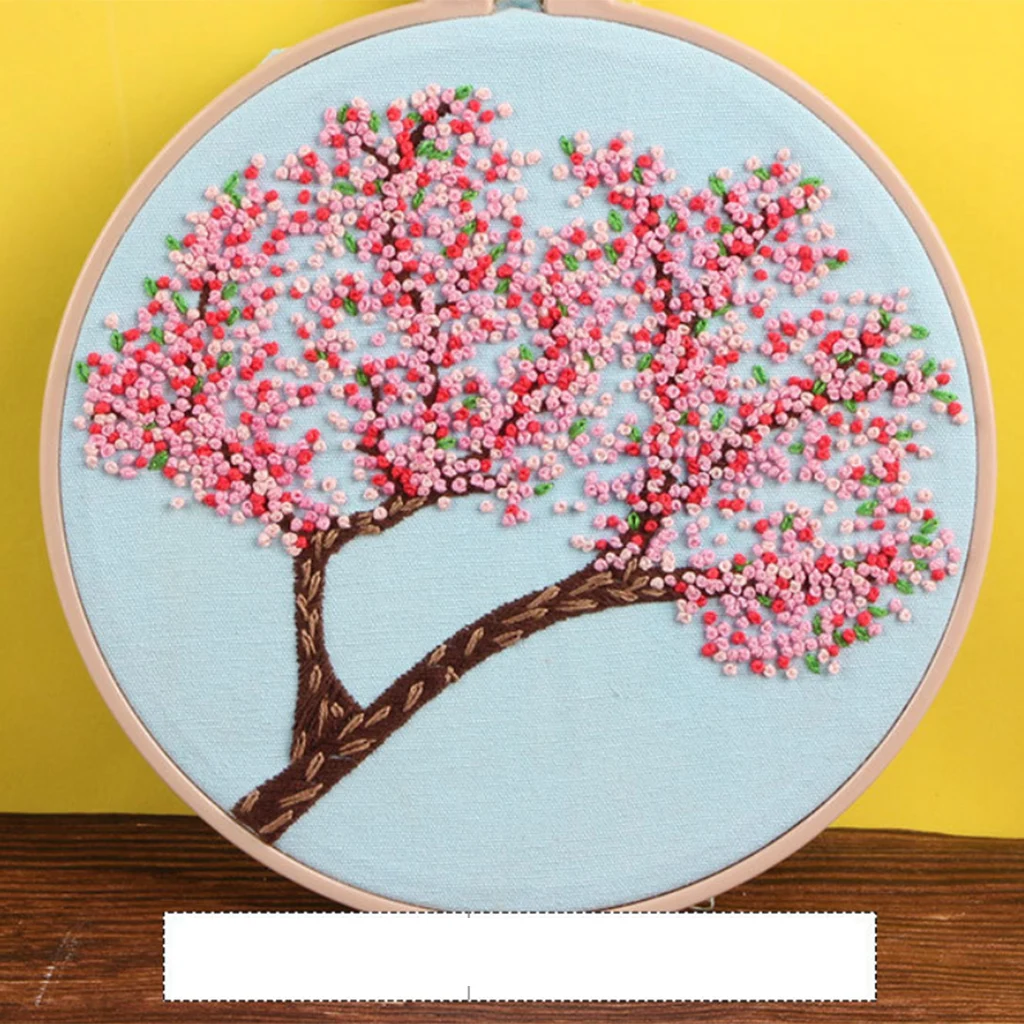 DIY Ribbon Tree Pattern Embroidery Cross Stitch Set Needlework Kits Sewing Decor