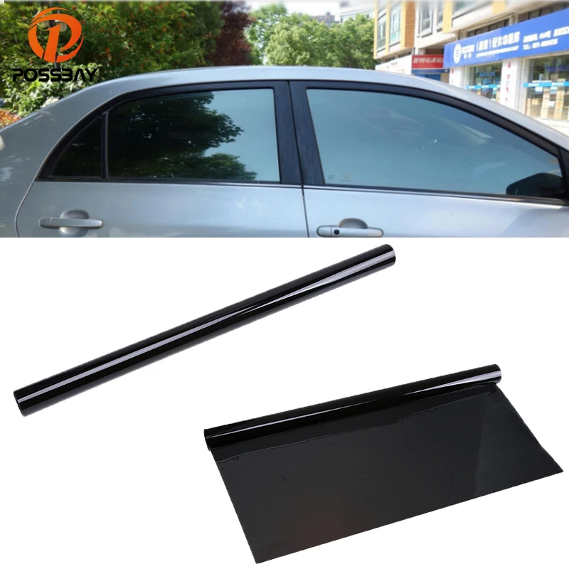 

POSSBAY 50*600cm Black Car Side Window Foils Solar Protection Window Foils VLT 5% Tint Film Sun Shade Automobiles Window Films