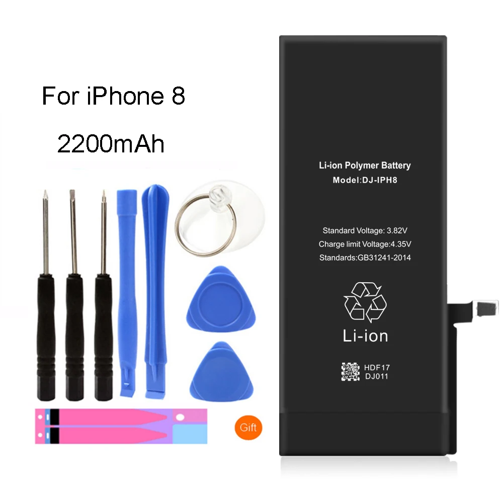 Для iPhone 8 батарея реальная Высокая емкость 2200 mAh Замена литий-ионная полимерная +