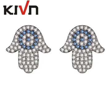 

KIVN Fashion Jewelry Pave CZ Cubic Zirconia Women Girls Hamsa Hand Blue Eye Earrings Birthday Gifts 10pcs Lot Wholesale