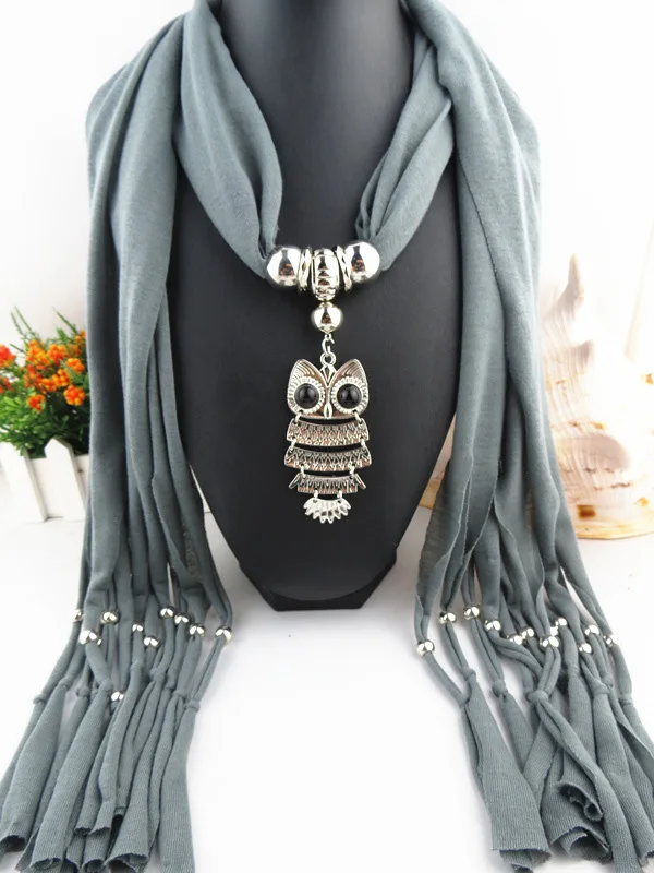 Шарф с совами ожерелье кулон для женщин кисточкой шарф бахрома длинный кулон шарф ювелирные изделия подарок модные аксессуары