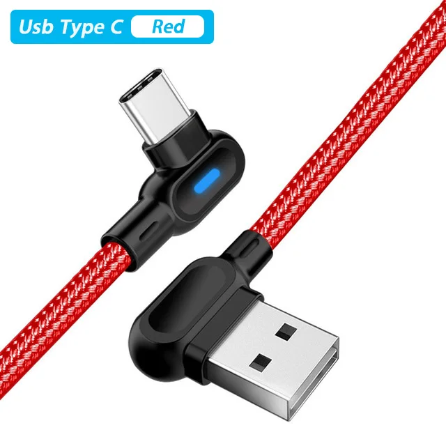 90 градусов правый угол Usb C зарядный кабель C Тип Usb кабель Быстрая зарядка для samsung Note 10 Plus S10 Xiaomi Redmi 8A Note 8 Pro - Цвет: Red Usb Type C