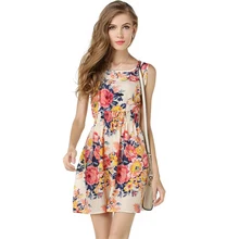 

Summer Casual Women Dresses With Sleeveless Chiffon Female Dresses Flowery Printing Lady Dresses WC0005