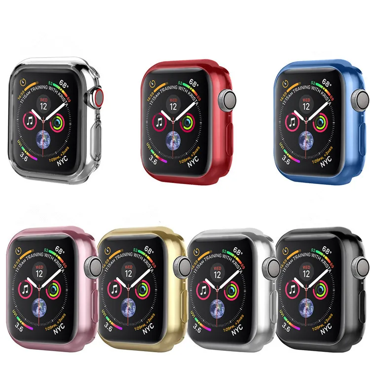 

50pcs Quality Plating Frame Protective Case Shell for Apple Watch Series 4 40MM 44MM Soft TPU Protector Cover Bumper Accessories