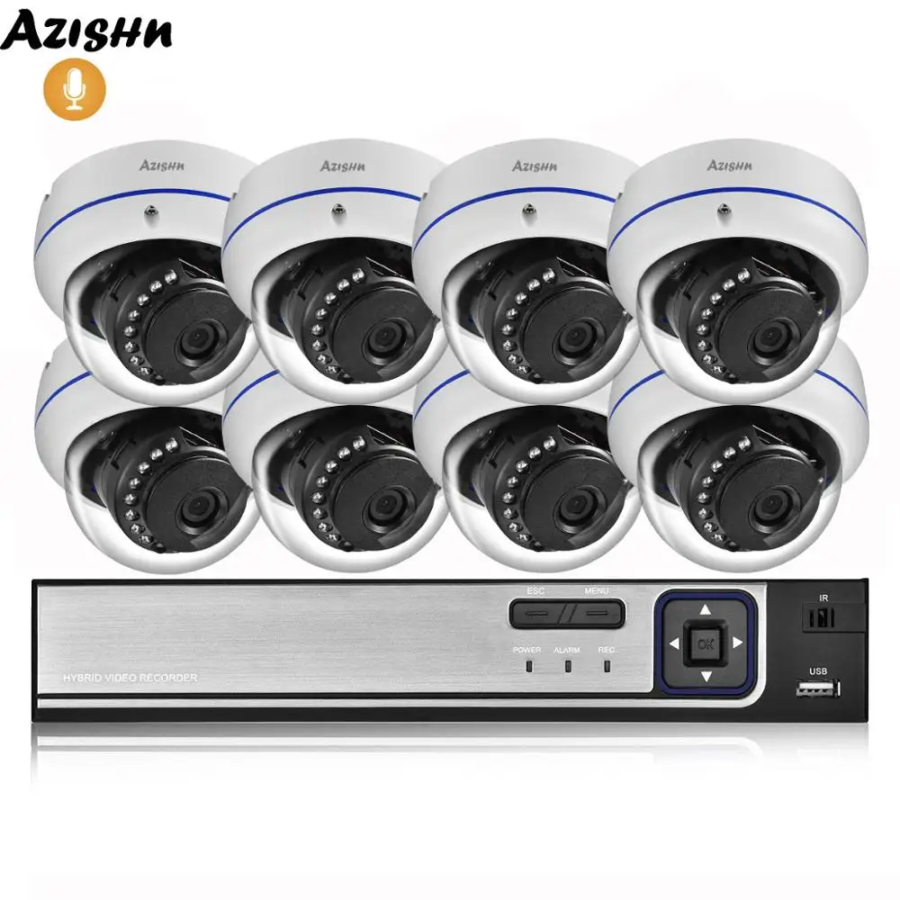 AZISHN 4MP H.265 8CH POE NVR домашняя система безопасности 4MP 3MP аудио запись Металл наружное видео наблюдение IP купольная камера комплект ONVIF