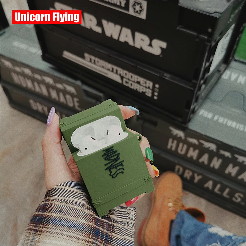 

LinXiang PUBG Air-drop Military Box Crates Shape Bluetooth Earphone Silicone Protective Case For Apple Airpods 1 2
