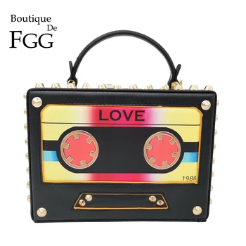

Boutique De FGG Vintage Radio Tape LOVE Women Shoulder Bags Top-Handle Totes Bag Ladies Fashion Crossbody Handbags and Purses