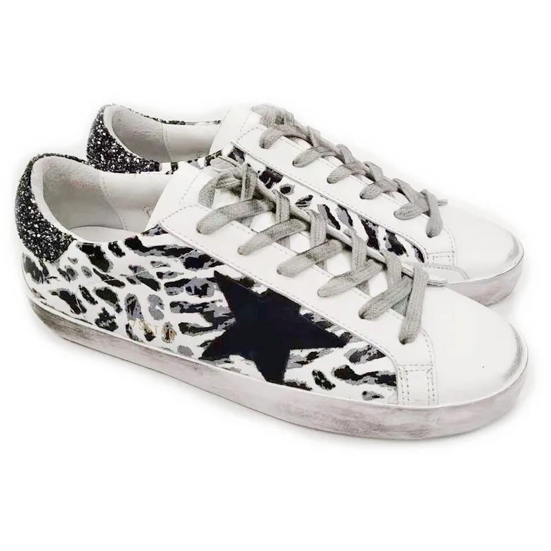 Léopard 45 Vieux En 34 Femmes Faire Multi Chaussures Newarrival Star Noir Blanc Sneaker Vache Véritable Sale Imprimé Cuir Automne Hiver Casual Ww7gY4qH