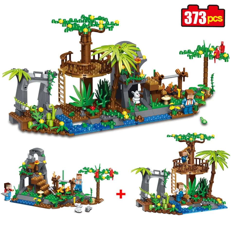 

373pcs Village Forest Camping Model Building Blocks Set Compatible Legoed Minecrafted Model Bricks Toys For Children Xmas Gifts