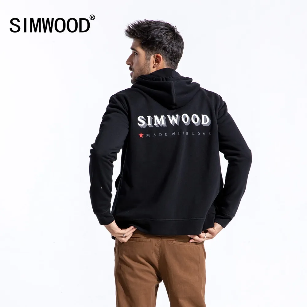 Мужская толстовка с надписью SIMWOOD модная черная Повседневная Толстовка вышивкой