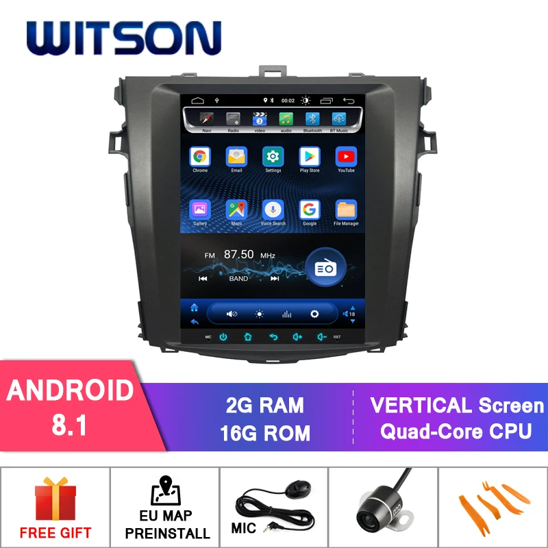 

WITSON Android 9.0 vertical screen Car Multimedia tesla GPS NAVIGATION Radio player for toyota corolla 2008-2013 Auto AC only