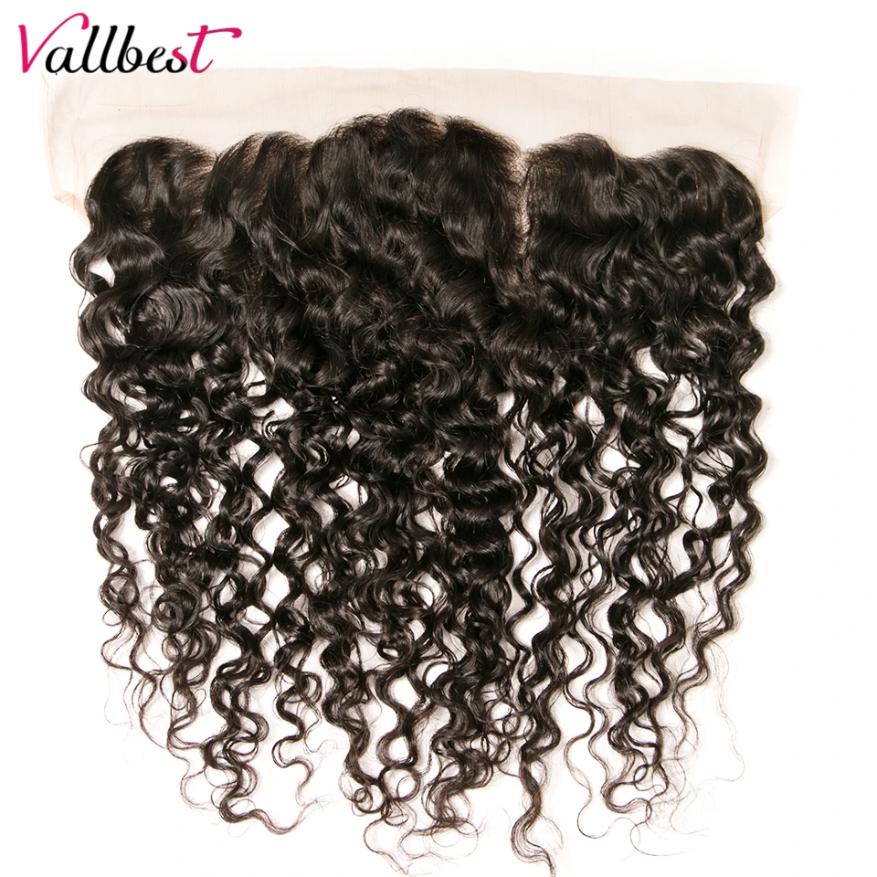 

Vallbest Water Wave Lace Frontal With Baby 100% Human Hair Closure 4X13 Ear to Ear Frontal Natural Black Remy Hair Extension
