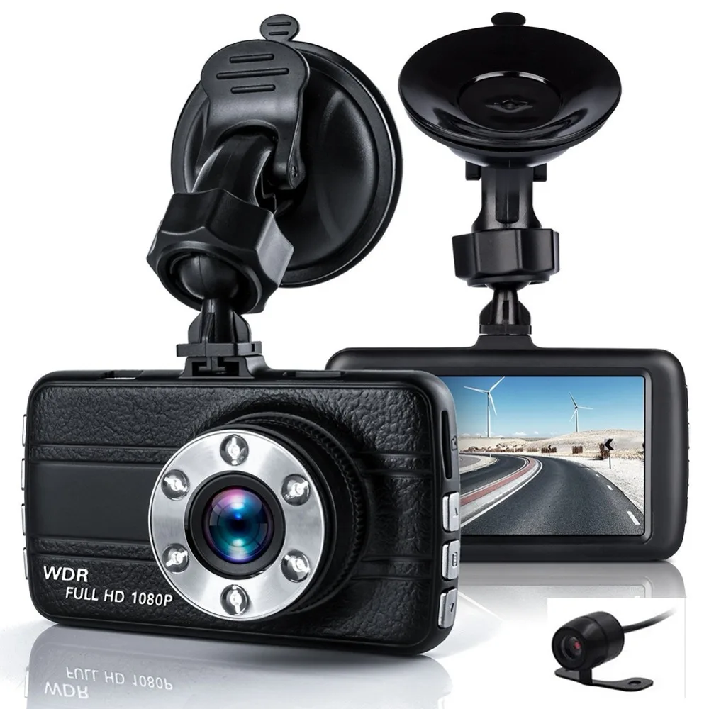Двойная камера для автомобиля DVR 1080P Автомобильный рекордер 3 дюйма 150 градусов 6 Led Dashcam два объектива видеорегистратор ночного видения авто видео видеорегистратор