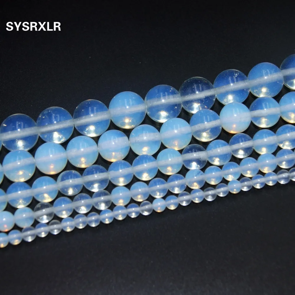 

Free Shipping Natural Stone White Opal Loose Round Beads For Jewelry Making DIY Necklace Bracelet 4 6 8 10 12 MM Strand 15''