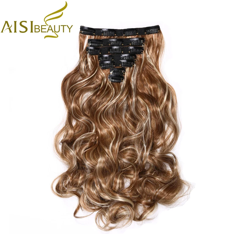 

AISI BEAUTY 20" Long Wavy Synthetic Clips in Hair Extensions for Women Hairpieces Fake Hair High Temperature Fiber