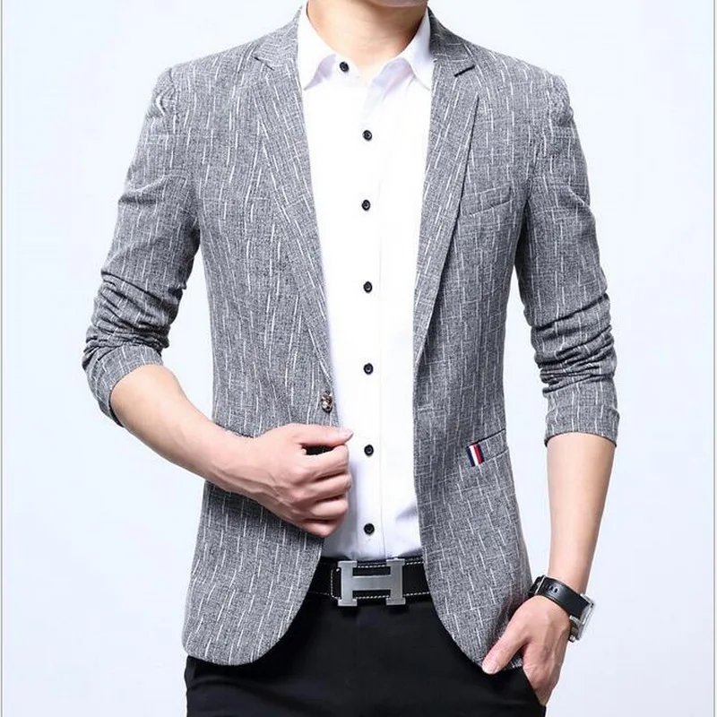 

2019 VXO Mens Brand Blazer Spring men's casual Plaid thin Blazer Jacket Single Button Men Professional Single Button Blazers