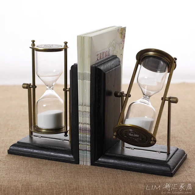 room desktop decoration european wood hourglass bookends books by