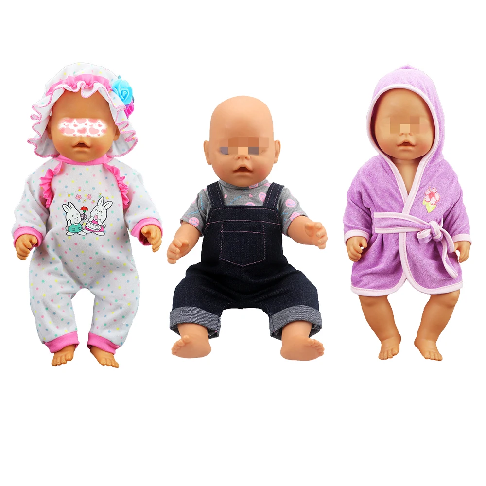 

New Jean jumpsuit/sleepwear with hat/bathrobe Wear For 43cm Baby Doll 17 Inch Reborn Babies Dolls Clothes