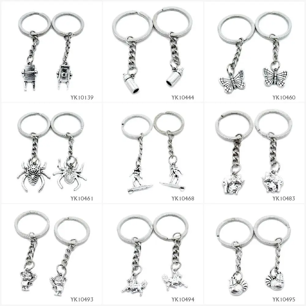 

Metal Antique Silver Keychain Keyring Keytag Key Chain Ring Trolley Baby Bottle Butterfly Spider Surfing Mother Child Parent