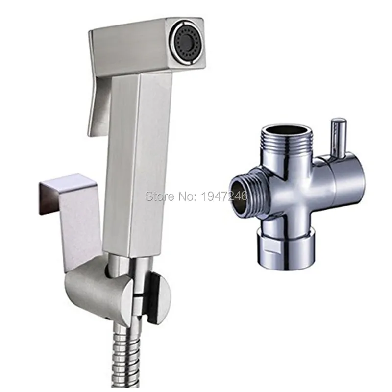 

Handheld Bidet Set Shattaf Cloth Diaper Stainless Steel Sprayer Combo Set for Toilet with Brass T-adapter and Hose