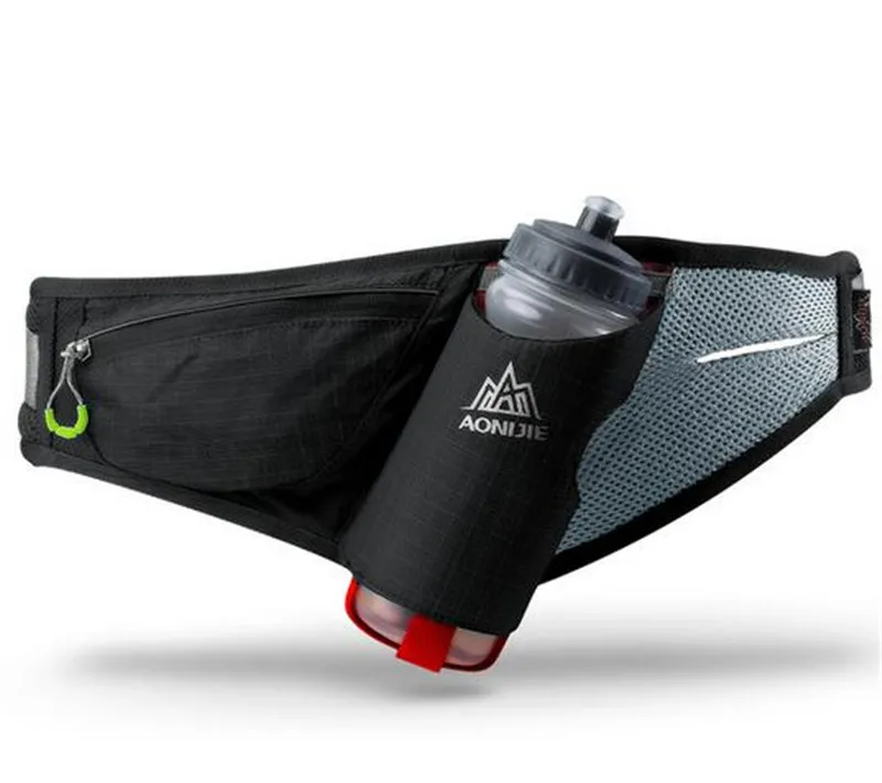 AONIJIE спортивный марафонский гидратационный ремень, аксессуары для бега, пояс для воды, поясная сумка для мужчин и женщин, поясные сумки - Цвет: Black With Bottles
