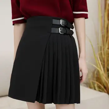 

Punk Skirts Women High Waist Belt Pleated Mini Skirt Casual Slim Black Short A-line Skirt for Female 2019 New Fashion