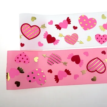 

3inch valentinne day ribbon , ink printing and gold foil heart printed with grosgrain ribbon , 100 yards , shipping free