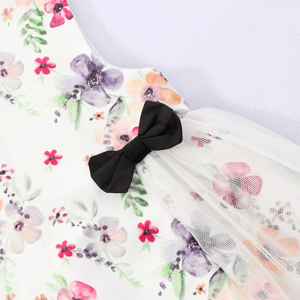 MUQGEW/платья принцессы Одежда для маленьких девочек летнее платье из тюля без рукавов с цветочным принтом для маленьких девочек платья с бантом