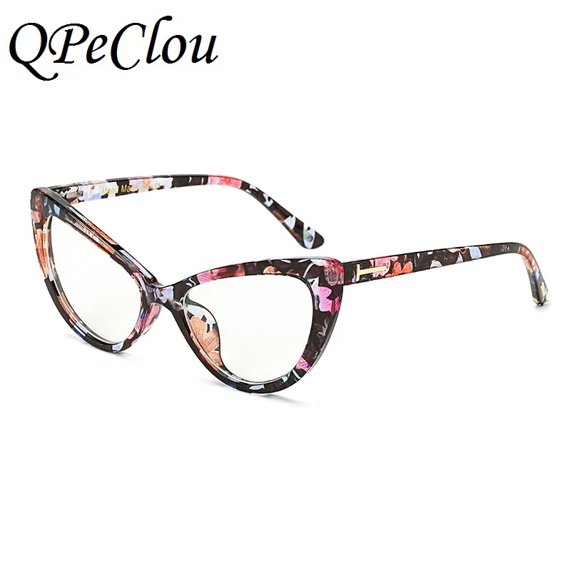 QPeClou оправа для очков в стиле кошачьи глаза женские брендовые прозрачные линзы оправы для очков женские новые Cateye Oculos De Sol Оттенки UV400 - Цвет оправы: Floral0610