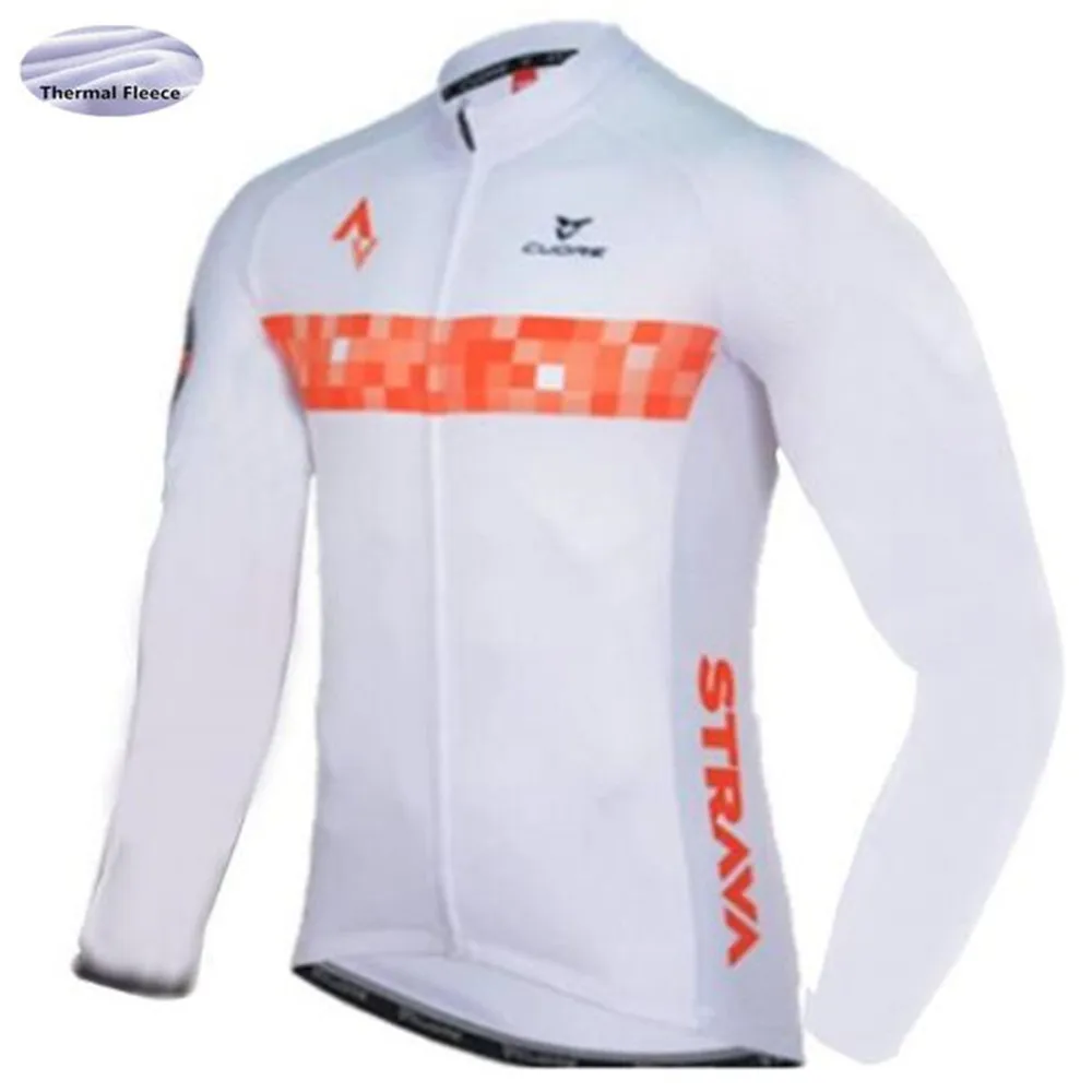 

STRAVA Winter Thermal Fleece Cycling Jersey Long Sleeve Ropa Ciclismo MTB Bicycle Gray Racing Bike Clothes Cycling Clothing