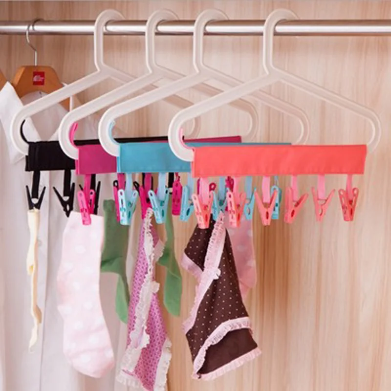 

Multifunction Portable Foldable Socks Drying Cloth Hanger Rack Bathroom Traveling Clothespin Towel Hanger Clips 4 Colors