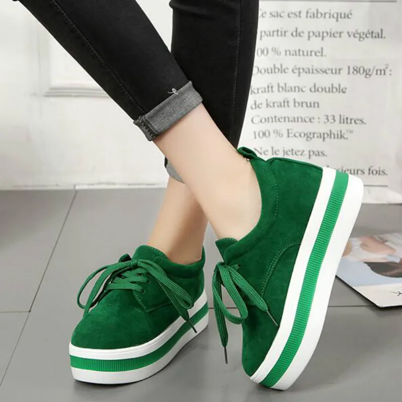 Muffin/Женская обувь Новая повседневная женская Вулканизированная обувь на толстой подошве модные кроссовки для девочек на платформе черного и зеленого цвета со шнуровкой