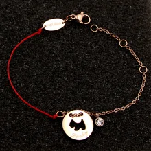 Полукрасная веревка выдалбливают Luckly подвеска-талисман в виде собаки браслет, титана сталь Розовое золото Цвет Женский браслет, хороший подарок