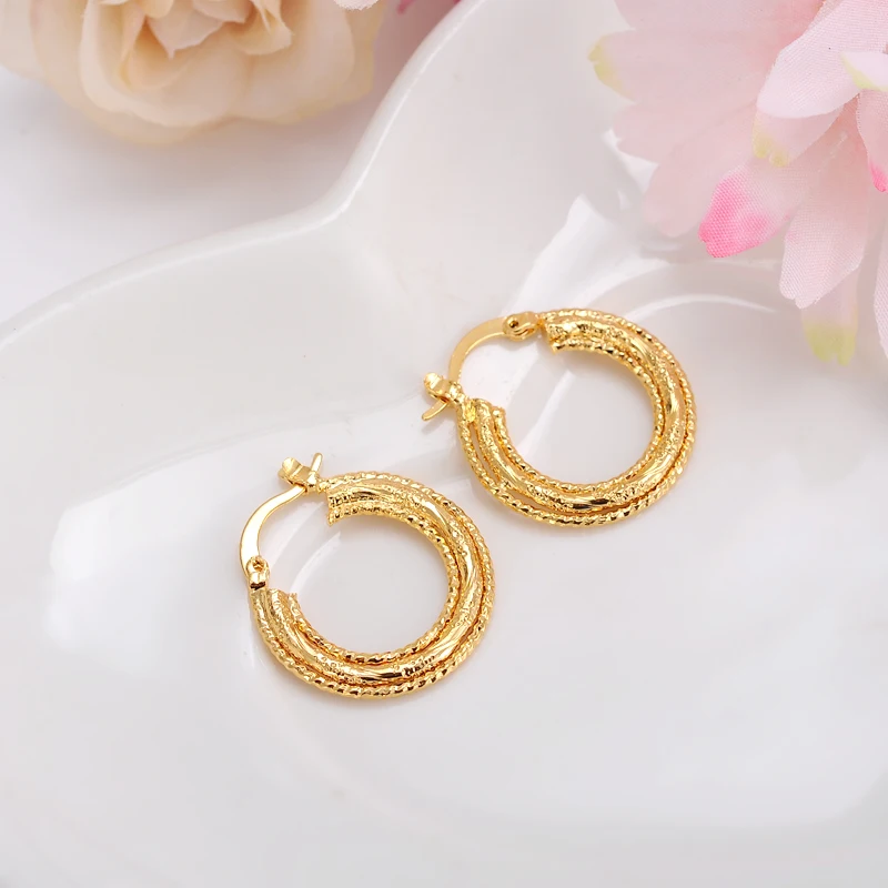 2pairs Top Quality 24K Gold Earring Simple Gold Fashion Earrings