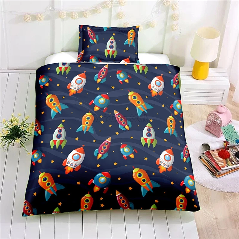 Cartoon Space Rocket Bedding Set Adult Kids Duvet Cover Sets EU AU US