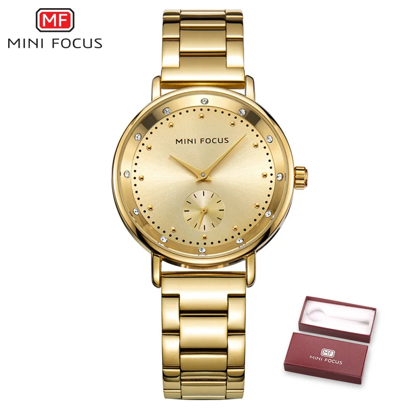 Мини-фокус рабочий циферблат черные кварцевые часы женские часы дамские брендовые Роскошные женские наручные часы девушка часы Relogio Feminino - Цвет: gold
