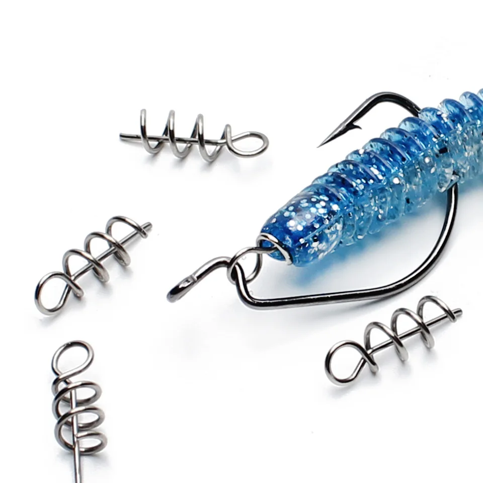 20-50pcs/lot Fishing Hook Centering Pins Spiral Fishing bait Steel Spring Crank Lock for Soft Lure Fishing Accessories WW1082