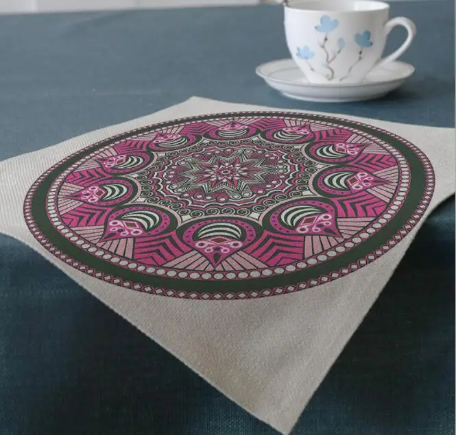 4pcs/lot Printed Linen Placemat Place Mat Table Mat Cute Round Flower