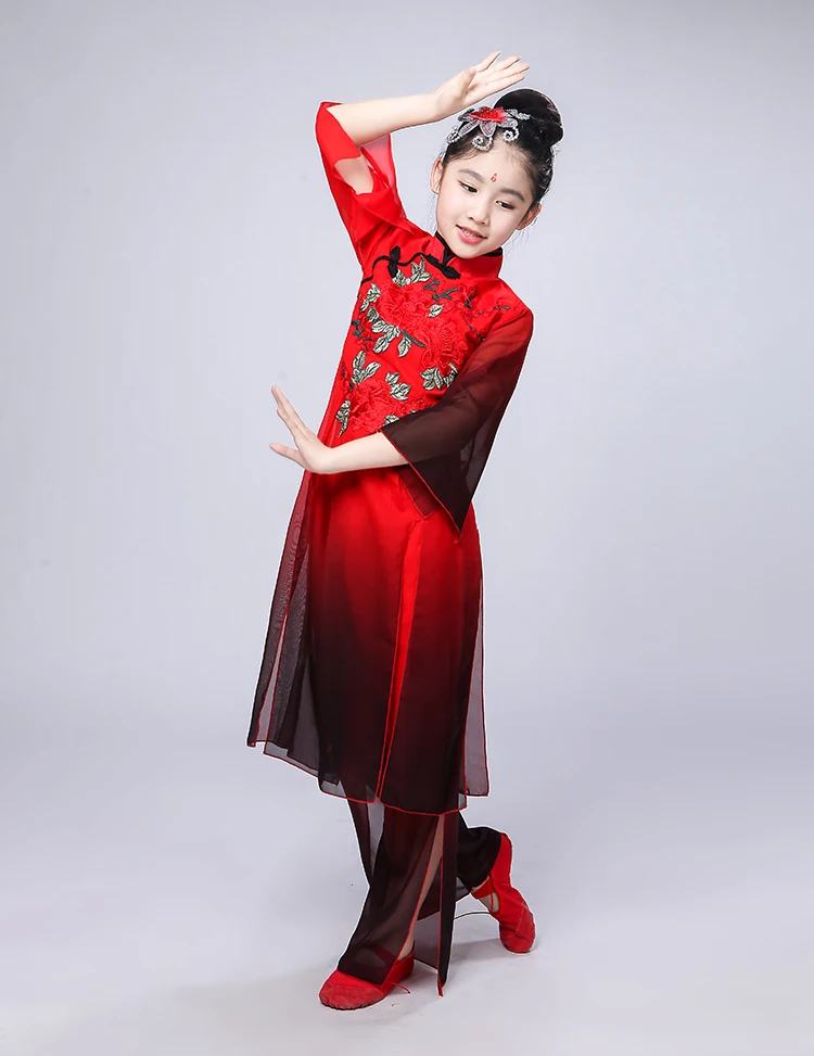 Традиционное платье для национального танца, классические костюмы для танцев Yangko, детская Китайская одежда для древних танцев, одежда для выступлений на сцене
