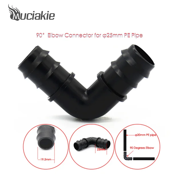MUCIAKIE PE Pipe Connectors Garden Watering Fittings 90 Degrees Elbow 3-way Plastic Connectors for Gardening Pipe Irrigation