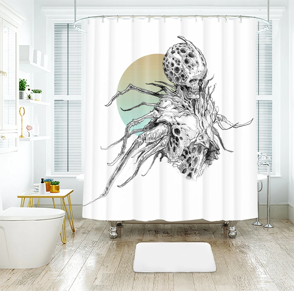 Halloween Alien Shaped Pattern Waterproof Shower Curtain 3d Photo Print | Дом и сад
