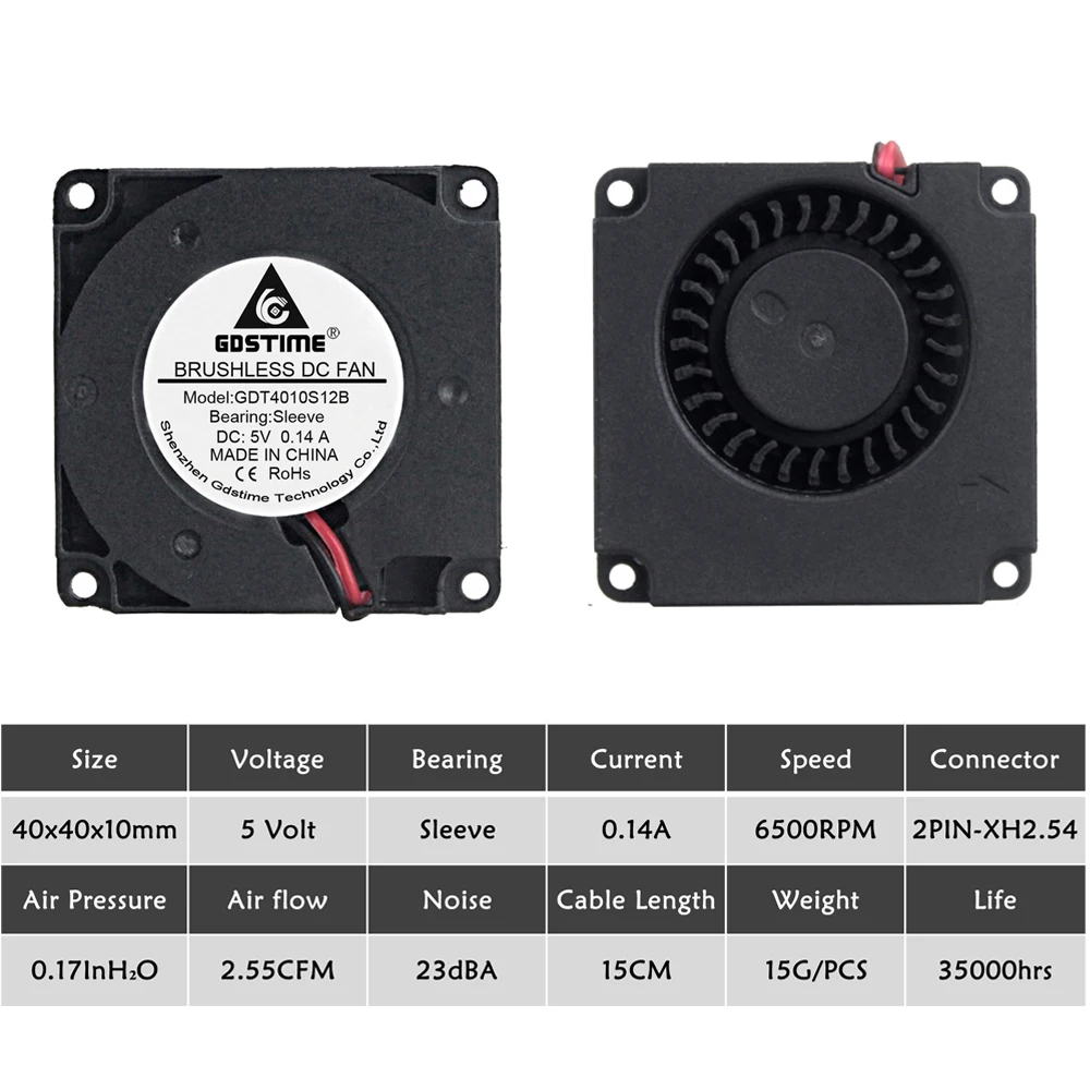 Best 100PCS Gdstime 5V 40MM Blower Fan 4010 Blower for 3D Printer Accessories Fan 4mm 40x40x10mm Turbo Blower Fan 2