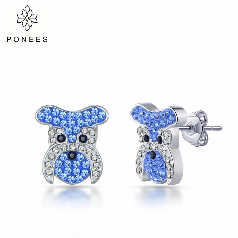 

PONEES 2019 New Fashion Pave Crystal Cute Schnauzer Dog Stud Earrings For Women Animal Jewelry Free Shipping