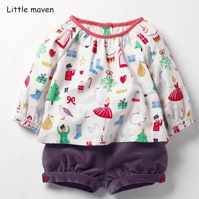 Little maven/комплекты детской одежды г. Новые Осенние брендовые хлопковые топы для девочек, футболка с принтом+ шорты, 20241