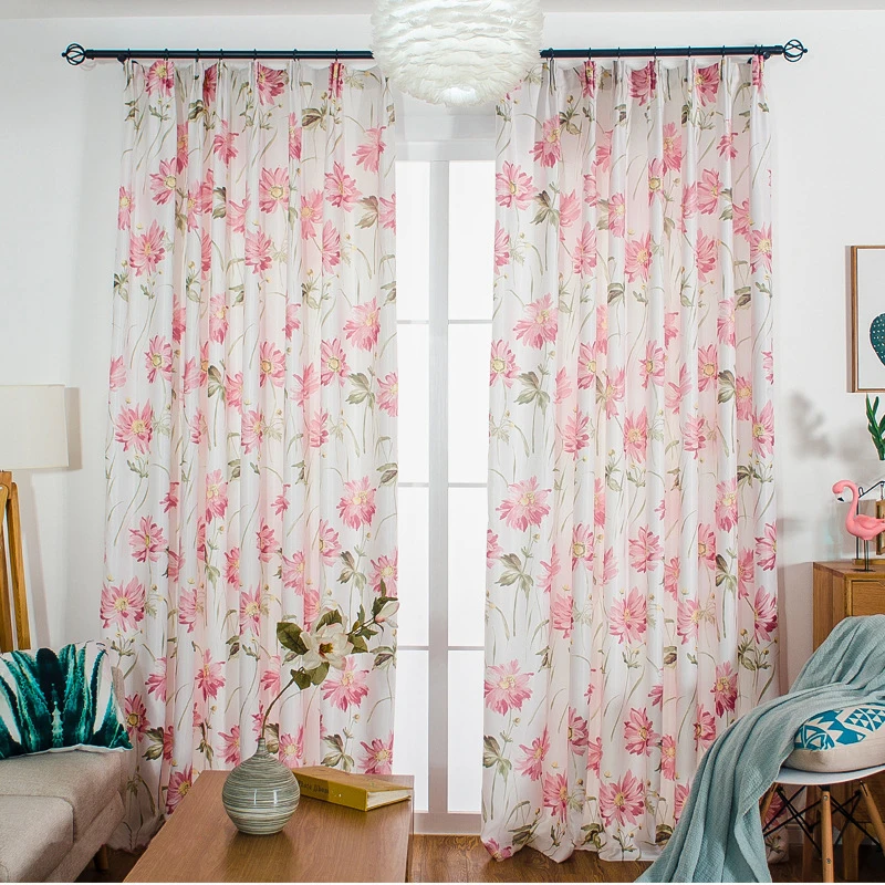 American Style Faux Linen Painted Curtains Fabric for Kitchen Sweet