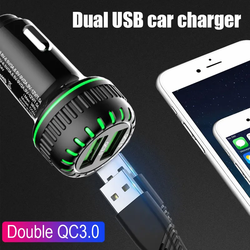 Vehemo Dual QC 3,0 с кольцо со светодиодной подсветкой Halo автомобильное зарядное устройство прочный Автомобильный USB адаптер Авто розетка автомобильные аксессуары