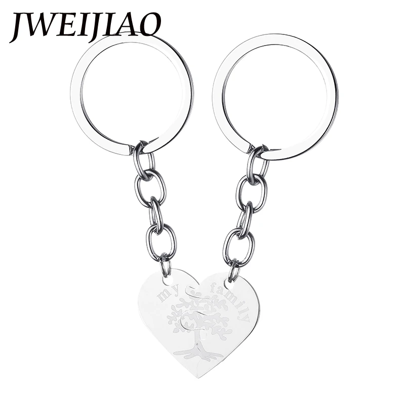 

JWEIJIAO My Family Life Of Tree Half Two Parts One Pair Keychain Stainless Steel Heart Charms Keyring Key Chains Jewelry SS72