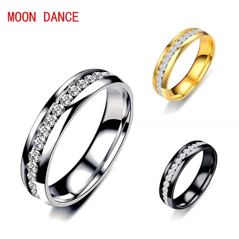 MOON DANCE] дизайн инкрустация Полный горный хрусталь из нержавеющей стали кольца для