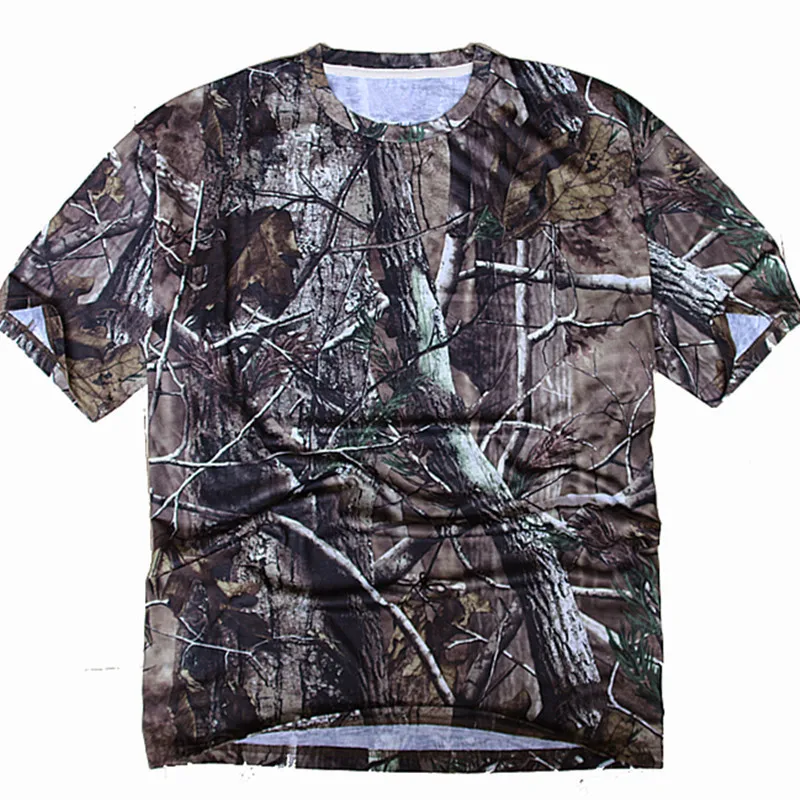 

Male Outdoor Cotton Breathable Fast Dry Bionic Camouflage T-shirt Summer Fishing Hunting Bird Watching Short Sleeve T Shirt Tops
